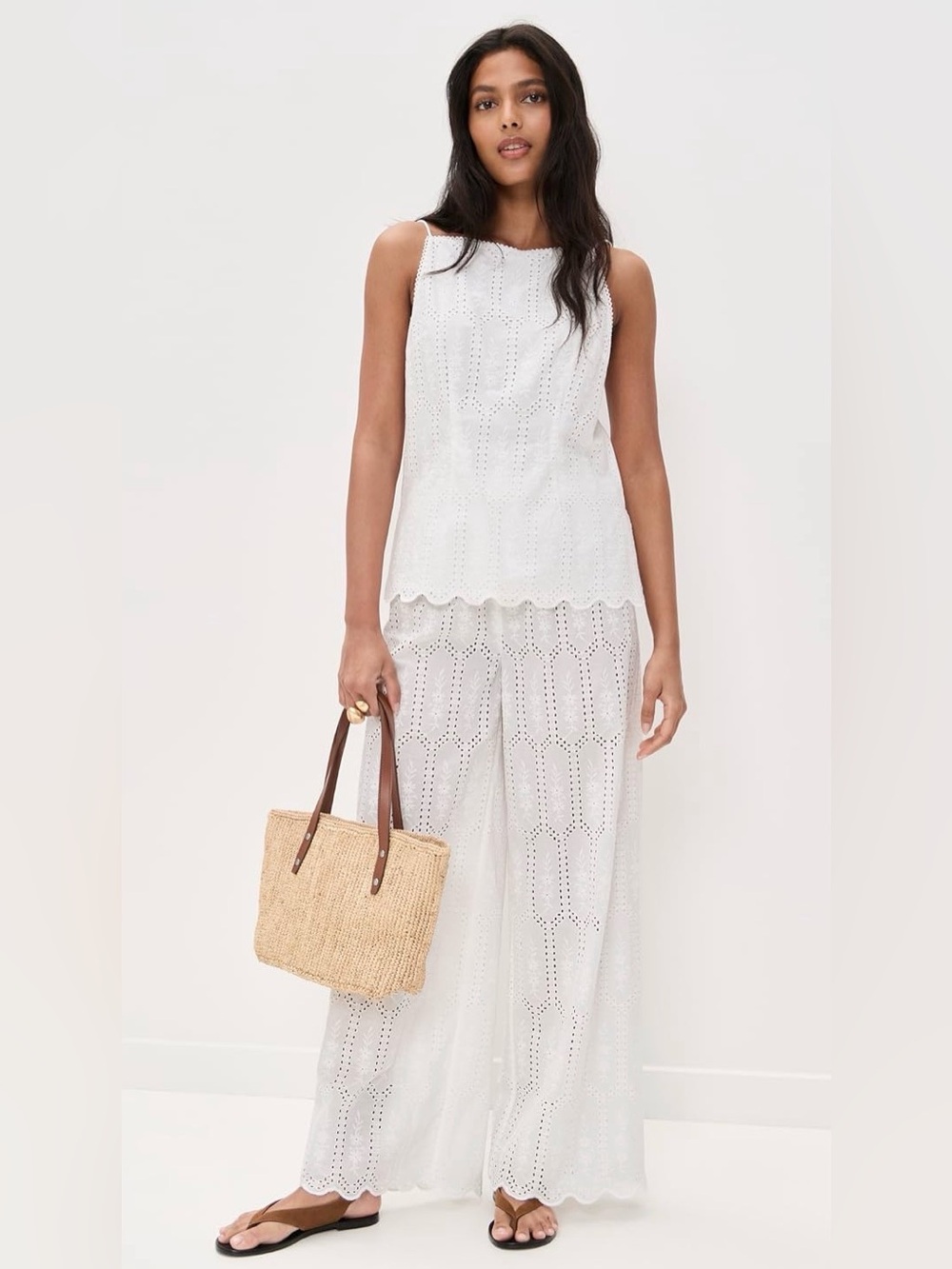 Kivari NWT Jordan White Eyelet Two-Piece Set -Sleeveless Tank & Wide Leg Pants